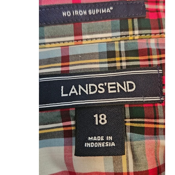 Lands' End No Iron Supima Plaid Long Sleeve Button Down Shirt‎ - Picture 3 of 3
